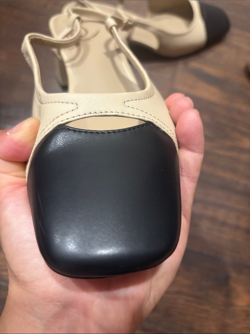 Sam Edelman Beige and Black Slingback Block Heels - Picture 5 of 7